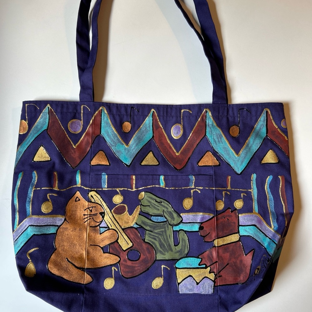 Rhetta Stelling-Patten‎ canvas tote bag whimsical musical cat and dog design